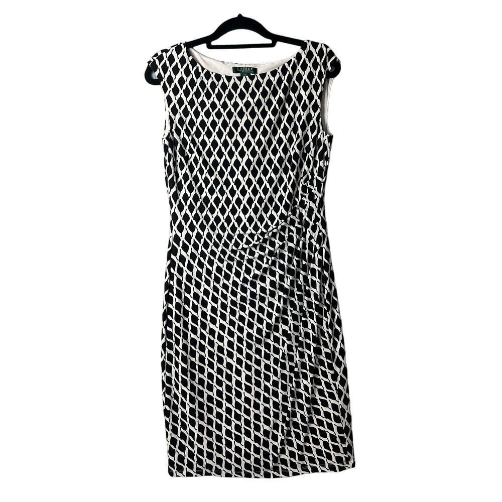 Lauren Ralph‎ Lauren Dress Black White Womens 10 Geometric Sheath Dress